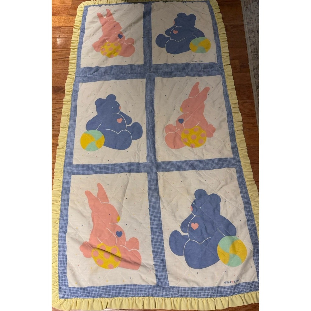 Vintage Pastel Bears Bunnies  Animals Baby Comforter Crib Blanket Ruffle Y2K 90s